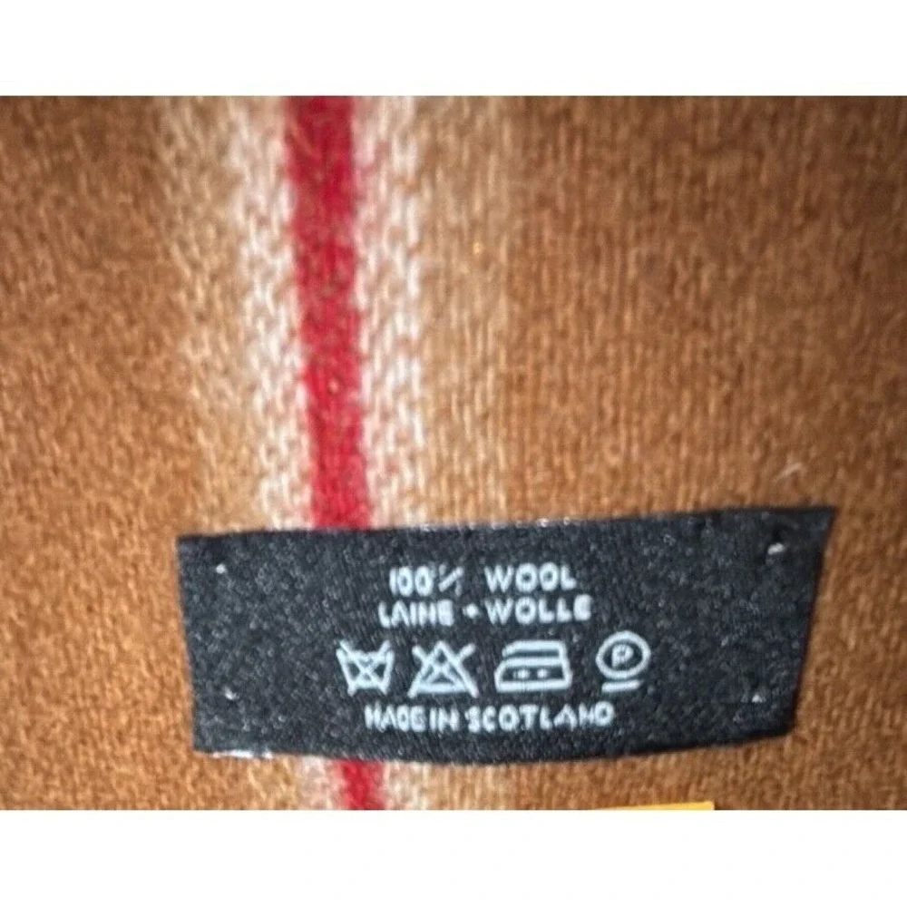 Scottish Wool Knit Scarf with Fringe, Stripes ‎ Brown Red White 68x10